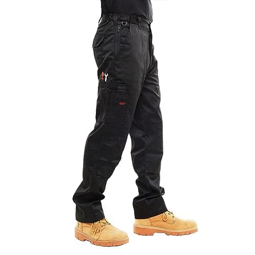 Image of BKS Mens Combat Cargo Work Trousers Size 28 to 56 with Knee Pad Pockets in Black or Navy (44W / 29L, Black)