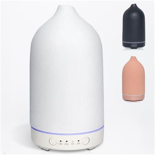 Image of Ceramic Essential Oil Diffuser for Essential Oils Handcrafted Ultrasonic Humidifier 100ml Aromatherapy Diffuser Waterless Auto Shut-Off 4 Timing Set 7 Color Changing LED for Home Office