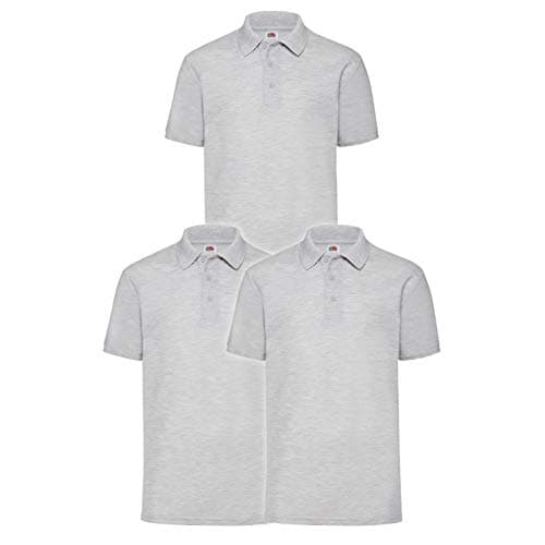 Image of Fruit of the Loom Men's 65/35 Polo Shirt Pack of 3, Heather Grey, XX-Large
