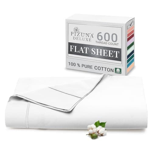 Image of Pizuna Pure Combed Cotton Super King Flat Sheet White, 600 Thread Count Long Staple Brushed Cotton Flat Sheets Super King Size, Sateen Flat Sheet Superking(Superking Flat Sheets Cotton 1 PC)