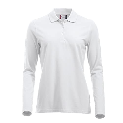 Image of Clique Women's Classic Long Sleeved Womens Marion Polo Regular Fit Plain Polo Long Sleeve Polo Shirt, White, 14 (Manufacturer Size: Large)