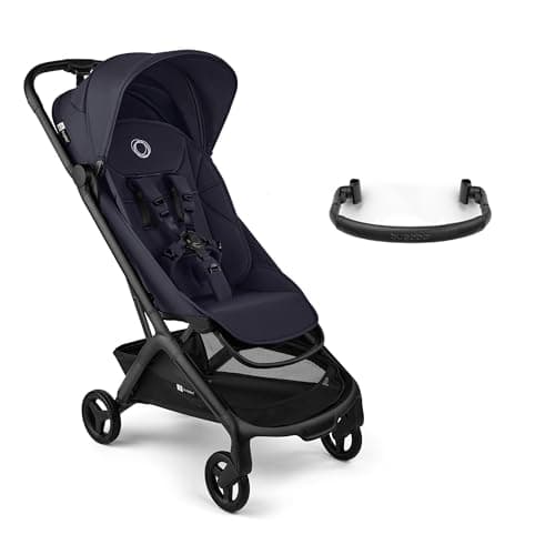 Image of Bugaboo Butterfly 2 Lightweight Travel Stroller Cabin Size - Set with Bumper Bar - One-Hand Fold Portable Pushchair, Baby Buggy with Reclining Seat, Storage Basket, Carry Strap – Deep Indigo