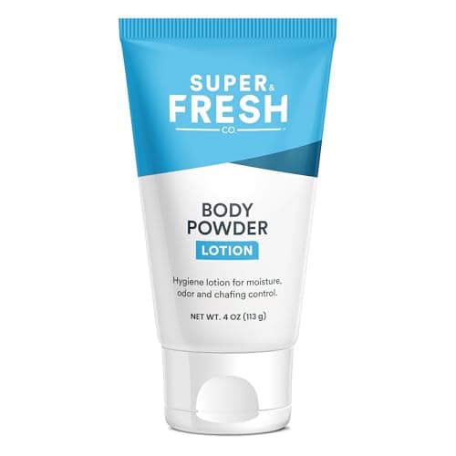 Image of Super Fresh Body Powder Lotion by SweatBlock - Talc Free, Anti-Chafing, Deodorizing, Natural Ingredients - No Mess Body Powder Lotion for Men and Women - 4 fl oz.