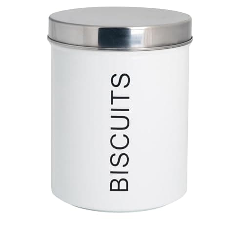 Image of Harbour Housewares Metal Biscuit Tin - White - Round Retro Biscuit Barrel Canister Cookie Jar Kitchen Caddy Food Storage Box Container with Airtight Lid for Kitchen Organisation & Home Décor