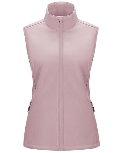 Image of 33,000ft Women's Softshell Full Zip Gilet Fleece Lined Windproof Vest Outerwear Lightweight Sleeveless Jacket for Running Hiking Golf Rose Red L/UK 14