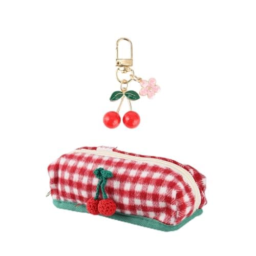 Image of Wasise Cherry Pencil Case, Cherry Makeup Bag, Plush Pencil Bag, Fuzzy Cherry Pencil Case Pen Organizer, Holder Case for Girls Women Friends Family Colleagues Gift, for School Office Supplies 18x7cm