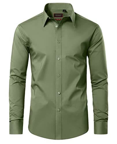 Image of DEMEANOR Dress Shirts for Men Long Sleeve Mens Dress Shirts Cotton Regular Non Iron Formal Shirts for Men Dress Shirt Grass Green
