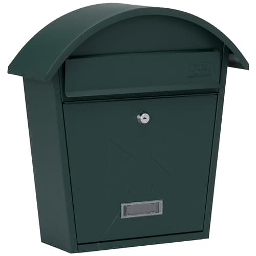 Image of Burg-Wachter MB06G Classic 2 Wall Mounted Galvanised Steel Lockable Weatherproof Post Box Matt Green - 36x38x13cm
