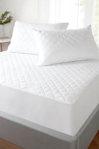 Image of Rapport home White Quilted Mattress Protector Breathable and Washable Extra Deep Fitted 40cm Skirt Single Size Mattress Protector (91 x 190 cm)
