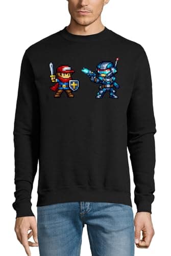 Image of Pixel Art Dual Character Battle Cotton Sweater Sweatshirt Pullover Jumper Black Small