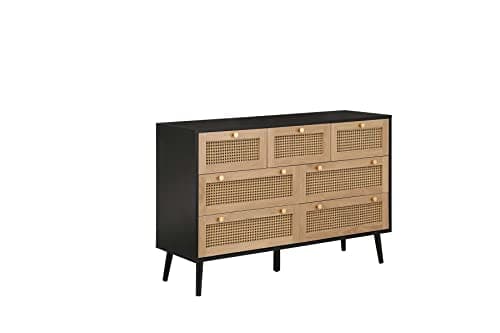 Image of Birlea Croxley Rattan 7 Drawer Dresser black oak