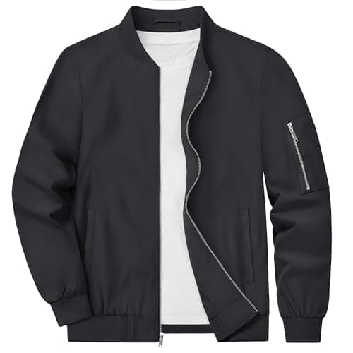 Image of KEFITEVD Men's Spring Motorcycle Cargo Jacket Casual Thin Baseball Sports Jackets Fashion Outwear, Black, 3XL