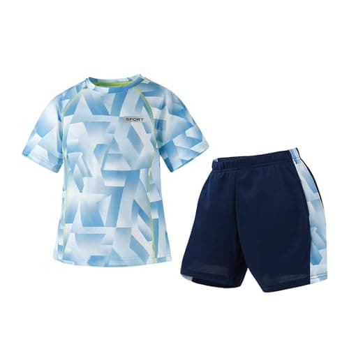 Image of QIMAOPH Kids Boys Short Sport Set Children Athletic Shorts and Performance T-Shirt Football Jersey Sets Crewneck Polyester Soccer Tennis Outfits set age 4-12 Years Old