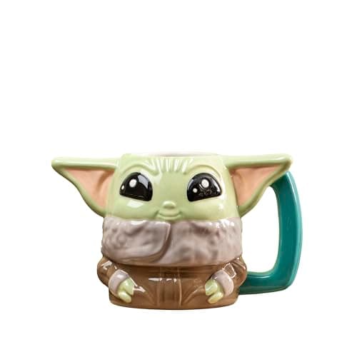 Image of Zak Designs Star Wars The Mandalorian Sculpted Ceramic Coffee Mug for Hot Drinks, Collectible Keepsake with Unique 3D Character (12 oz, Grogu)