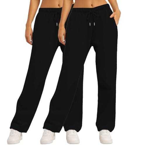 Image of Ladies Work Trousers Black Stretchy Trousers Womens Women's Summer Ladies Wide Leg Track Pants Women Black Work Flared Size 14