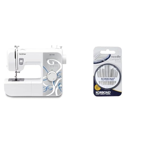 Image of Brother AE1700 17-Stitch Sewing Machine & Korbond 30 Piece NEEDLE COMPACT by Korbond – Needle Assortment for a multitude of hand sewing, Betweens Tapestry & Darning Needles