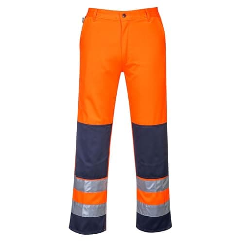 Image of Portwest TX71 Seville Hi-Vis Contrast Waterproof Work Trousers Orange/Navy, X-Large