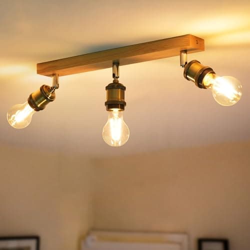 Image of ANWIO Retro Ceiling Light Fitting,3 Way Spot Light Ceiling,Bedroom Lights Ceilings with E27,Adjustable Golden Ceiling Lighting,Kitchen Lights Ceiling,Spotlight Bar Lighting(NO Bulb)