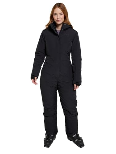 Image of Mountain Warehouse Cloud Womens Ski Suit - Waterproof Snowsuit with Adjustable Hood & Secure Pockets - Winter Skiing, Sports, Walking & Outdoors Black Women's Size 6