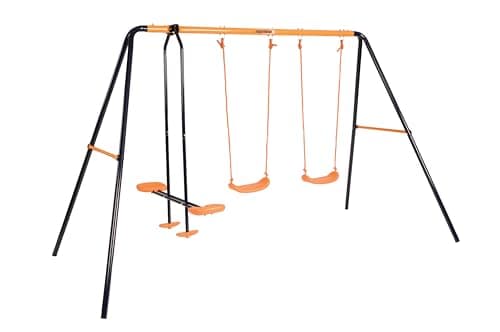 Image of Hedstrom Garden Swing Set 3-in-1 | 2 Swings and Glider | Children's Heavy Duty Metal Playground Fun Play Set | Boys or Girls Outdoor Active Frame