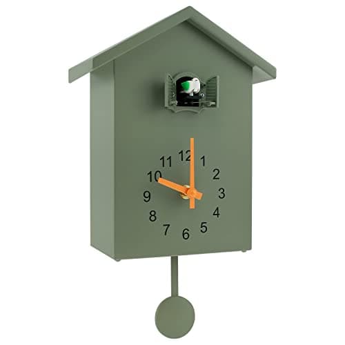 Image of Modern Cuckoo Clock with Working Bird Minimalist Chiming Wall Clocks Battery Powered, Delicate Bird House Hanging Watch Decoration Pendulum Clock for Living Room Kitchen Office Wall Art(green)