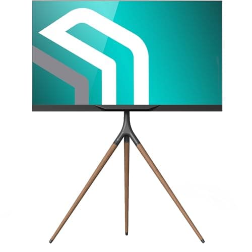 Image of ONKRON Wooden TV Tripod for 32-65 Inch Screen, Easel TV Stand Wood Weight up to 35 kg, Universal TV Stand Floor Standing, VESA 100x100-400x400, Height Adjustable Swivel TV Floor Stand Black TS1220-B