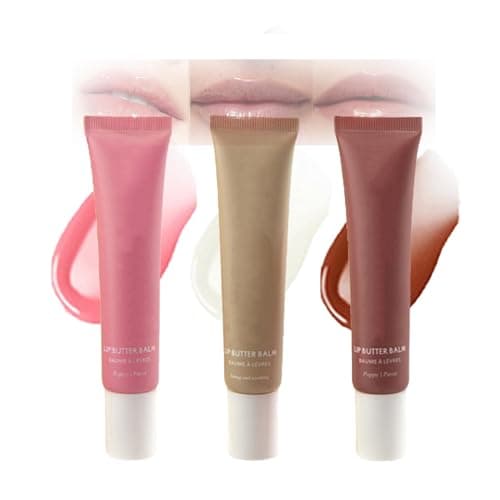 Image of Lip Butter Balm Set - 3 Piece Multipack for Daily Use with Hydrating Formula & Lightweight Glossy Finish in Pink, Nude, & Brown Sheer Shades, Moisturising Lip Care Nourishing Tinted Balm