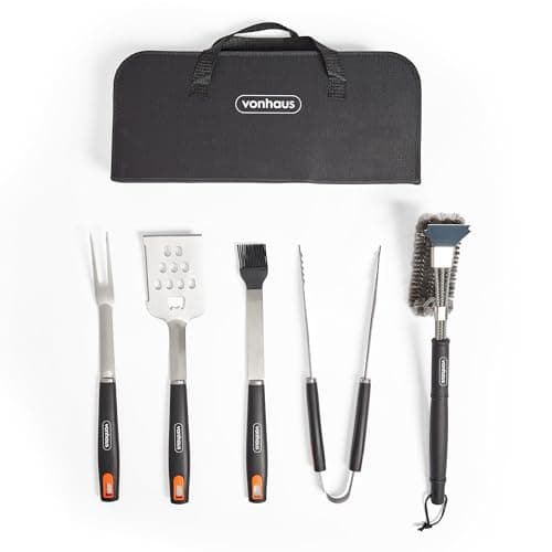 Image of VonHaus BBQ Tool Set & Storage Case, 5 Piece Barbeque Accessories Kit, Includes Spatula, Fork, Tongs, Basting Brush & Cleaner, Heavy Duty Stainless Steel BBQ Utensil Set for Outdoor Cooking