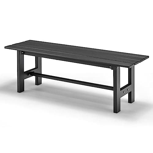 Image of RELAX4LIFE 2-Seater Garden Patio Bench, All-Weather HDPE Outdoor Furniture Loveseat, Slatted Design Park Bench for Poolside, Yard and Lawn (Black)
