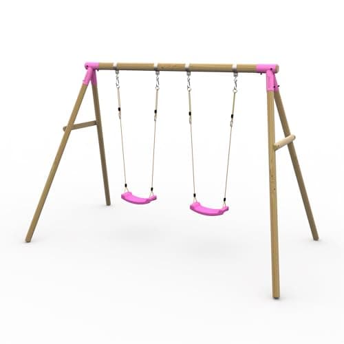 Image of Plum Play Kids Outdoor Wooden Round Pole Swings with Ground Anchors Included - Suitable for up to 50kg per accessory - Up to 5 year Warranty (Double Pink Marmoset)