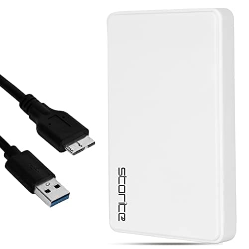 Image of Storite External Hard Drive 500GB USB 3.0 Portable HDD with LED Indicator, Slim Design for Laptop, PC, Mac, Android, Gaming Console PS4 PS3, White, 2.5-inch