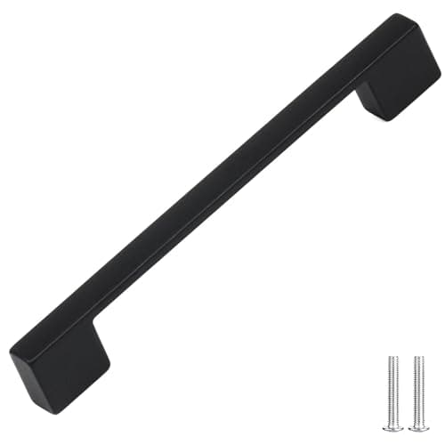 Image of Decoranddecor Dimora D-Shape Cupboard Handles, Rectangular Kitchen Handles for Cupboards, Cabinet Pulls - 96mm Or 128mm, Matt Black