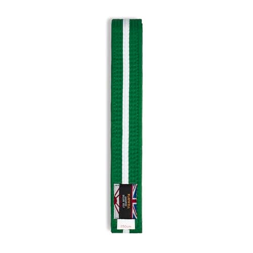 Image of Playwell Martial Arts Cotton Striped Coloured Grading Belt - Green Belt With White Stripe (250cm)