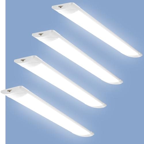 Image of Viugreum 4 Pcs Linkable LED Batten Light, 4FT 40W 4000LM Tube Light for Shed Loft Garage Office Shop Basement School Bathroom Hotel Workshop, IP65 6500K