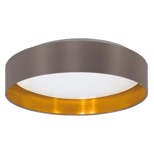 Image of Eglo LED Ceiling Light Maserlo 2, Flush Mount Textile lamp, Living Room Lighting Made of Fabric Gold and cappuchino, White Plastic, Warm White, Ø 15"
