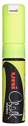 Image of Uni Fluorescent Neon Yellow Chisel Tip Nib (8mm) Liquid Chalk Marker Pen Colour Whiteboard Blackboard Chalkboard Menu Glass Windows Wet Wipe Non Permanent (Pack Of 1) PWE-8K