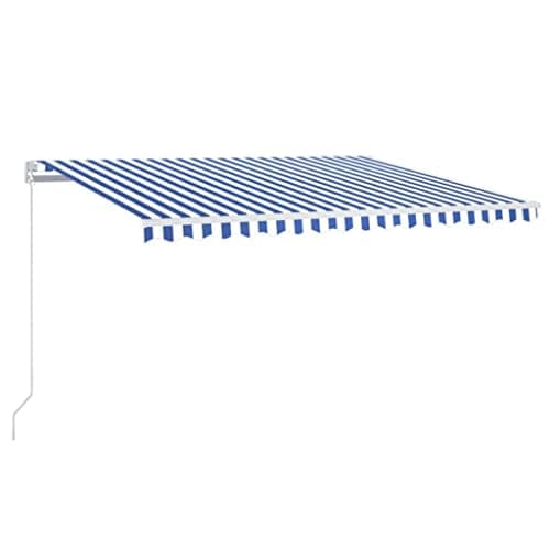 Image of vidaXL Manual Retractable Awning Outdoor Lawn Garden Canopy Patio Sun Shade Balcony Terrace Shelter Arm Awning 400x350 cm Blue and White