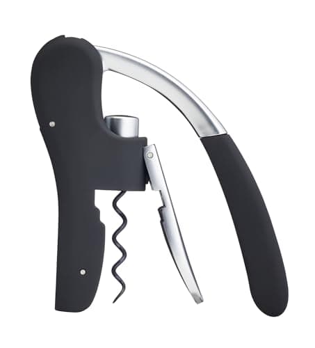 Image of BarCraft Deluxe Corkscrew, Wine Bottle Opener with Built-in Foil Cutter, Black & Chrome