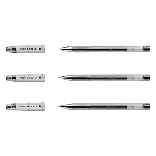 Image of Pilot G - Tec C4 Gel Microtip Rollerball Pen, 0.4 mm Tip - Black, Pack of 3