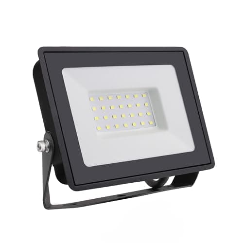 Image of Bright Source LED Floodlight, IP65, 30W, 3300lm, 120° Beam Angle, 6500K Daylight White, Black, with Adjustable Tilt Mounting Bracket & 1m Lead Wire