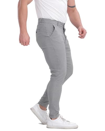 Image of KCANAAPPAREL Mens Chinos Trousers Slim Fit Stretch Flat-Front Tapered Skinny Dress Grey Houndstooth Pants for Golf (28W x 30L)