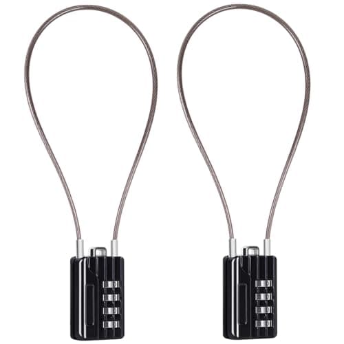 Image of SEPOX® 2Pcs Versatile Resettable 4-Digit Combination Padlock with Extra Long Cable 32cm, Personalized Password, Durable Vinyl Steel Cable Black, Multipurpose Lock for Suitcase, Gym Lockers, Toolbox