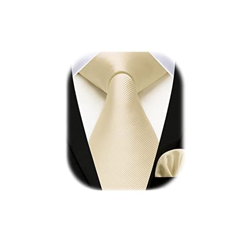 Image of Enlision Beige Ties for Men Wedding Tie and Pocket Square Set Solid Champagne Necktie Handkerchief Mens Tie Set for Party Formal Business