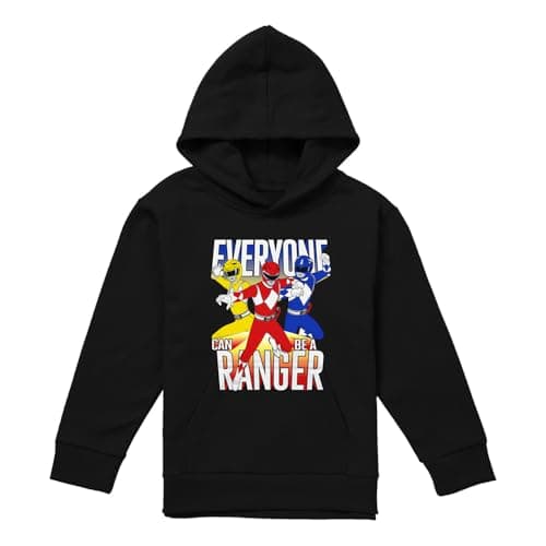 Image of Cotton Soul Power Rangers Everyone Can Be A Ranger Youth Kids Boy/Girls Pull-Over Hoodie, Black, 5-6 Years
