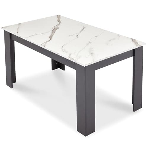 Image of Dining Table, Kitchen Table, 140 x 80cm White Marble Table Top Rectangle Wooden Dining Tables, 6 Seater For Dining Room, Kitchen, Living Room, Furniture 140L x 80W x 75H cm