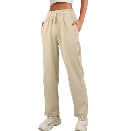 Image of Generisch 2023 Fashionable Draped Jogging Bottoms for Women with High Waistband, Loose Fit, Straight Cut, Wide Leg, Banana Style, Comfortable, Elastic, Breathable, Daily Clothing, khaki, L