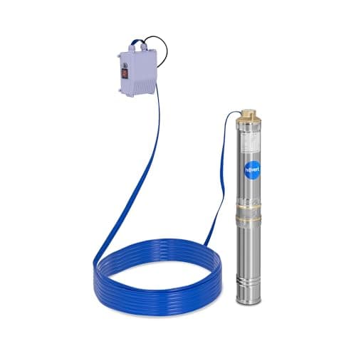 Image of Hillvert Deep Well Pump Submersible Max. Flow Rate: 6,000 l/h, 370 W, Max. Transport Depth: 43 m, Ø 95 mm, Incl. Switch Box, Stainless Steel