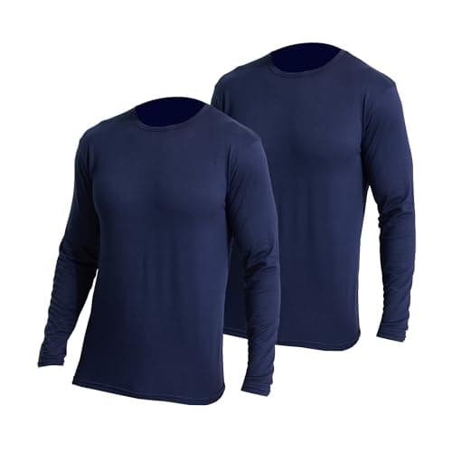 Image of LNFINTDO 2 Pack Thermal Underwear Tops for Men Warm Long Sleeve Baselayer T-Shirt Lightweight Winter Underwear for Outdoor Sports Running Hiking Navy