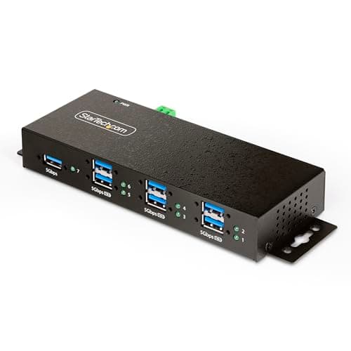 Image of StarTech.com 7-Port Managed USB Hub with 7x USB-A, Heavy Duty with Metal Industrial Housing, ESD & Surge Protection, Wall/Desk/Din-Rail Mountable, USB 3.0/3.1/3.2 Gen 1 5Gbps (5G7AINDRM-USB-A-HUB)