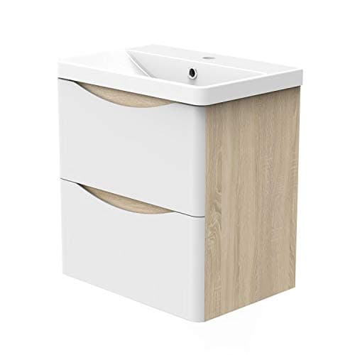 Image of 500mm Wall Hung Bathroom Vanity Basin Unit Matt White 2 Soft Close Drawers Bathroom Furniture Set
